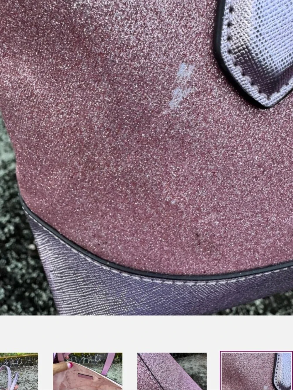 Kate Spade Pink Glitter Satchel Crossbody Bag Metallic Lavender Glitter Purse